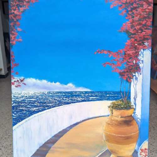 Peinture vue d'un balcon