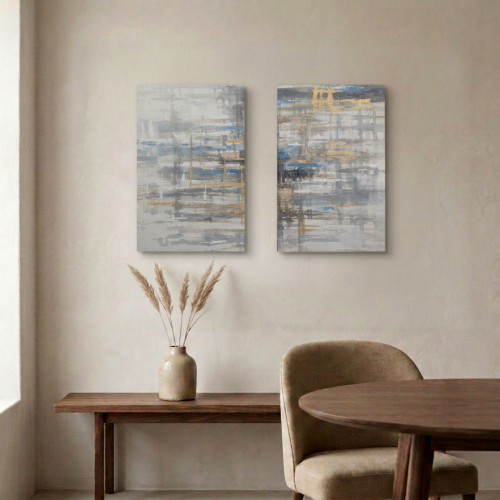 Duo Tableau Abstrait Peint Texturé  85/50cmX2-H40