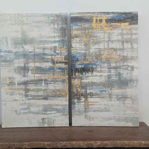 Duo Tableau Abstrait Peint Texturé  85/50cmX2-H40
