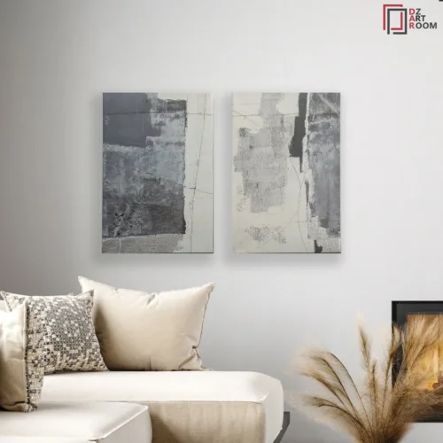 Tableaux Duo Abstrait Peinture Argent